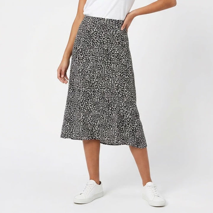 Shein Curve 0XL Black White Leopard Print Midi Skirt High Waist Plus Size