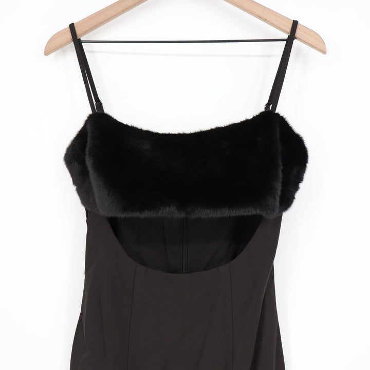 Naked Wardrobe Black Faux Fur Trim Front Cutout Mini Dress Small