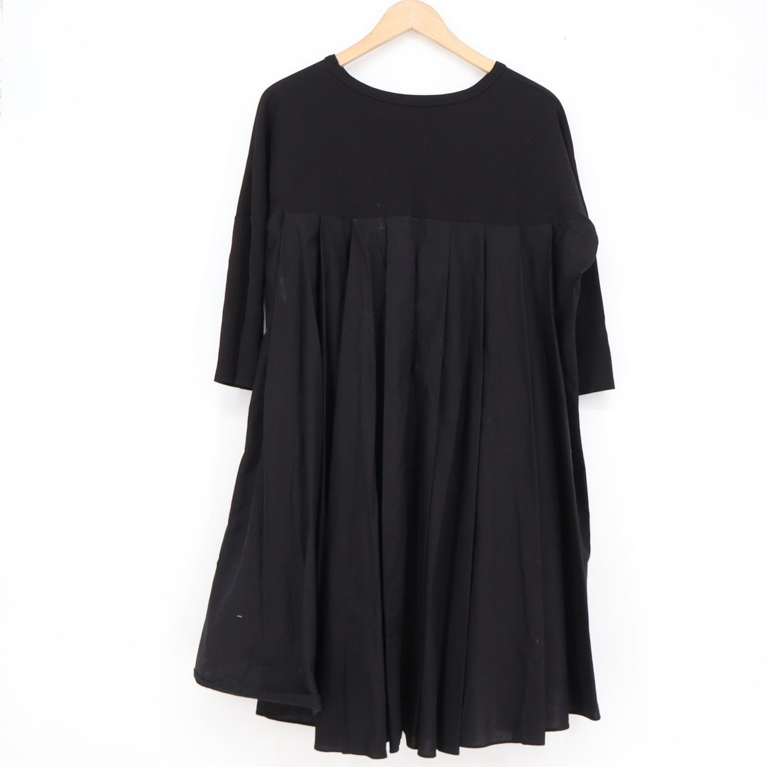 English Factory Black Knit Combo Pleated Back High Low Dress Small