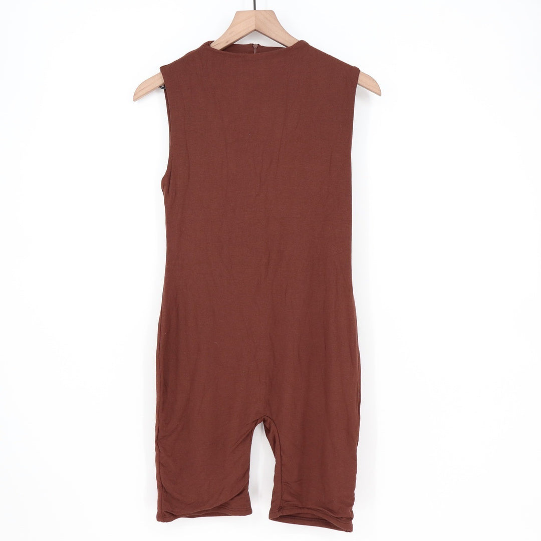 Naked Wardrobe Brown Sleeveless Mock Neck Biker Short Romper XL