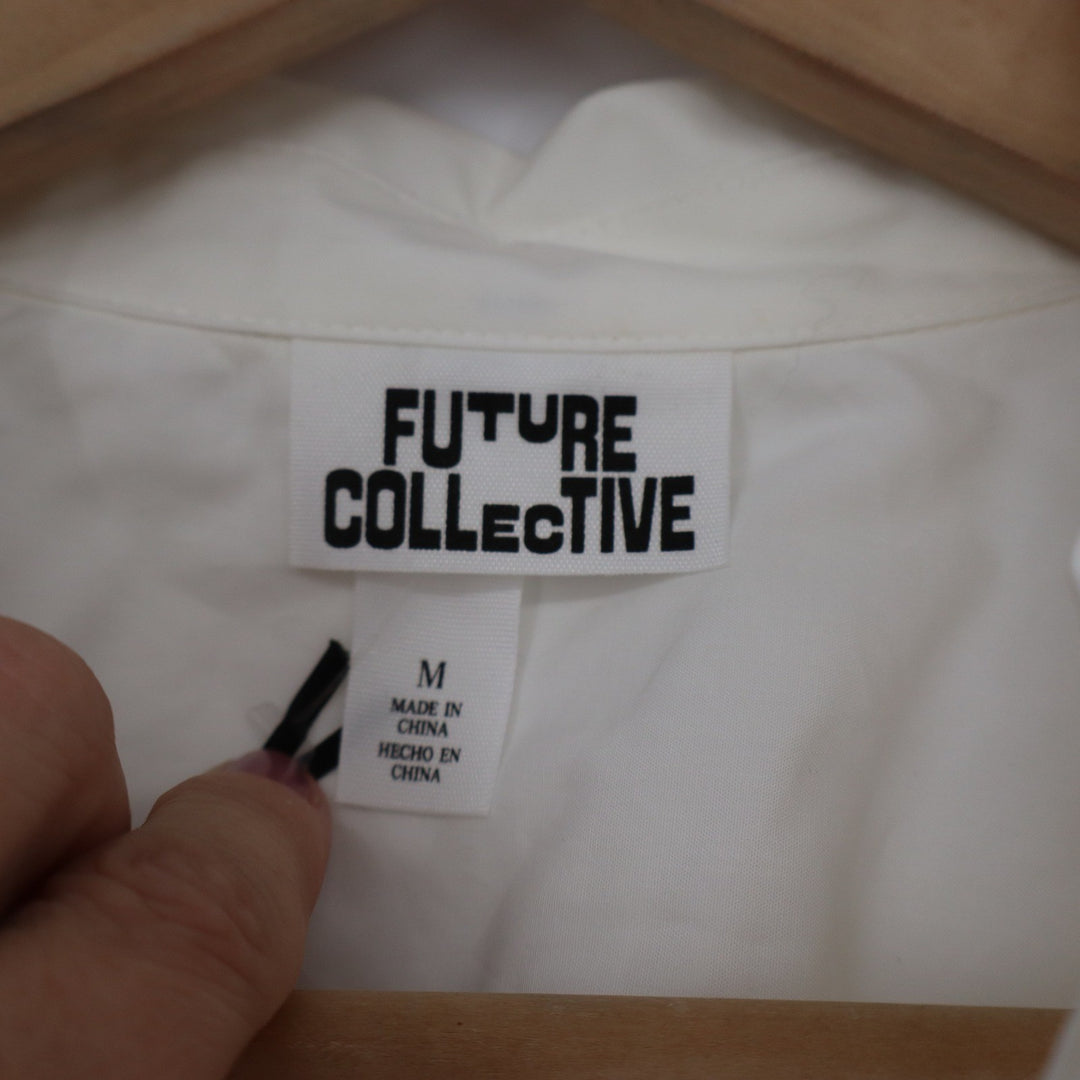 Future Collective White Rhinestone Embellished Cotton Button Down Shirt M