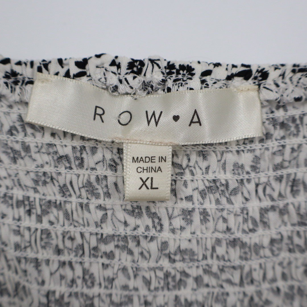 ROW A Floral Print Smocked Sundress Mini Dress Black White XL