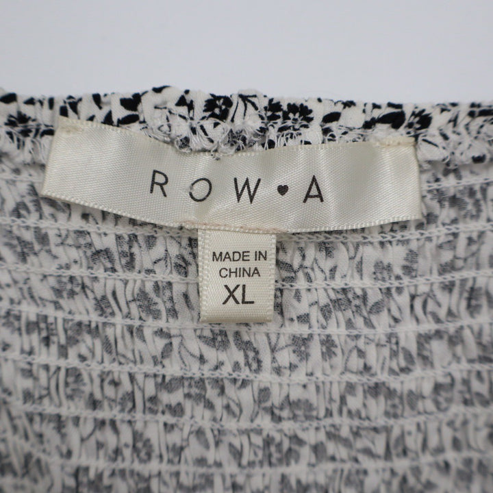 ROW A Floral Print Smocked Sundress Mini Dress Black White XL