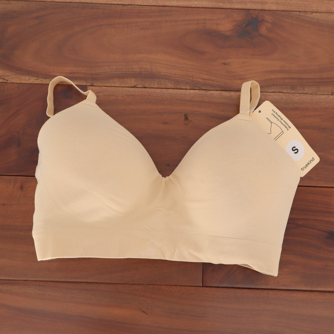 Truekind Supportive Comfort Wireless Shaping Bra Womens S Beige Sweetheart Neck