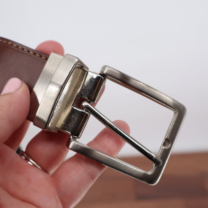 PKF Reversible Belt 34 85 Mens Brown Black Imitation Leather Silver Buckle