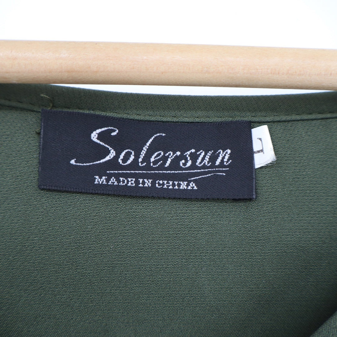Solersun Olive Green V-Neck Balloon Sleeve Shift Mini Dress Large