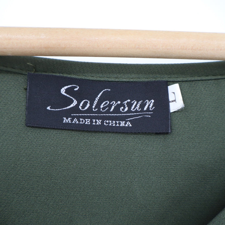 Solersun Olive Green V-Neck Balloon Sleeve Shift Mini Dress Large