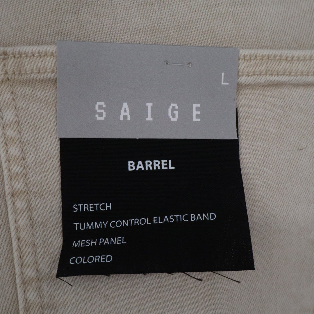 Saige Barrel Leg Jeans Light Beige Tummy Control Stretch Womens Large NWT