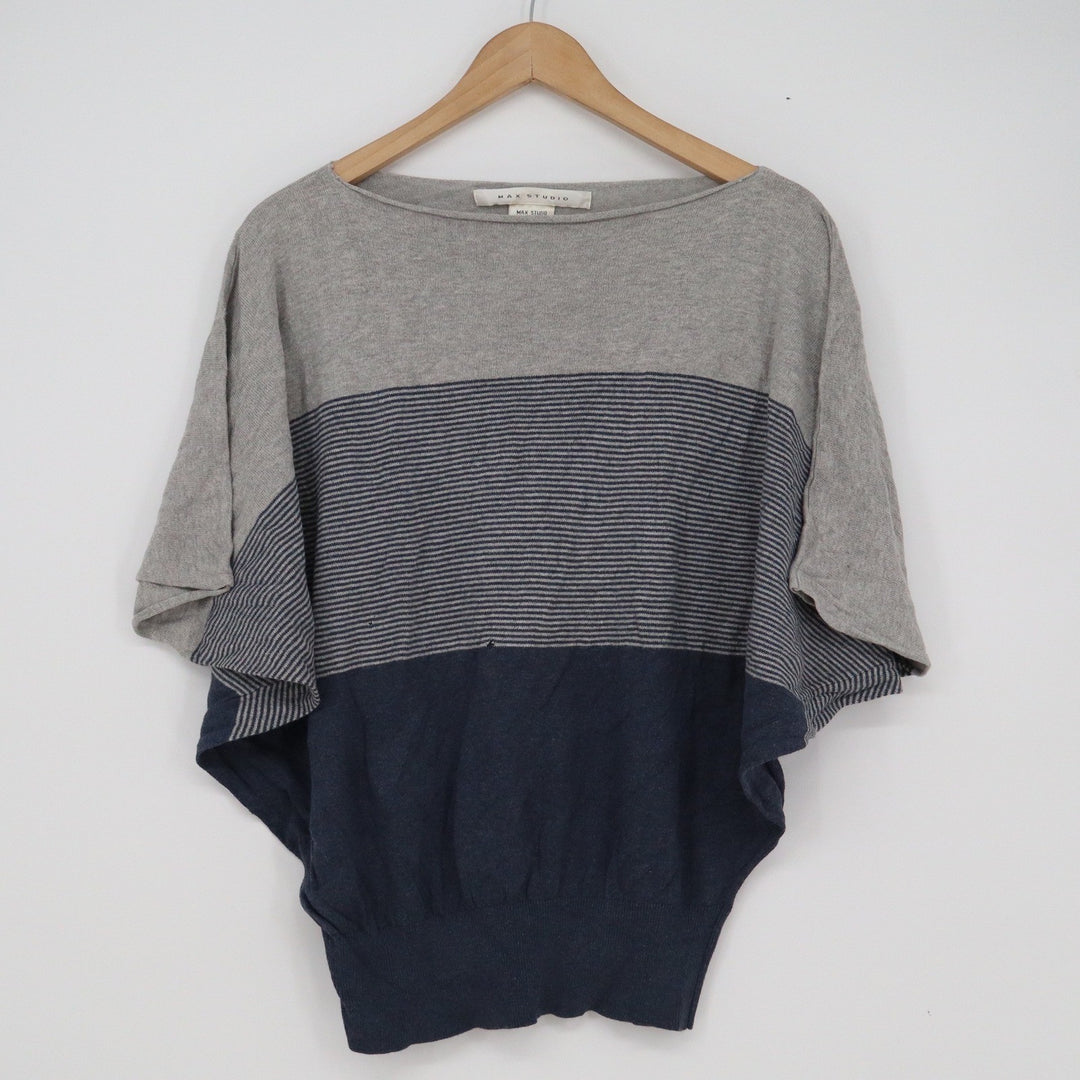 Max Studio Womens Blue Grey Striped Dolman Sleeve Knit Top Size M