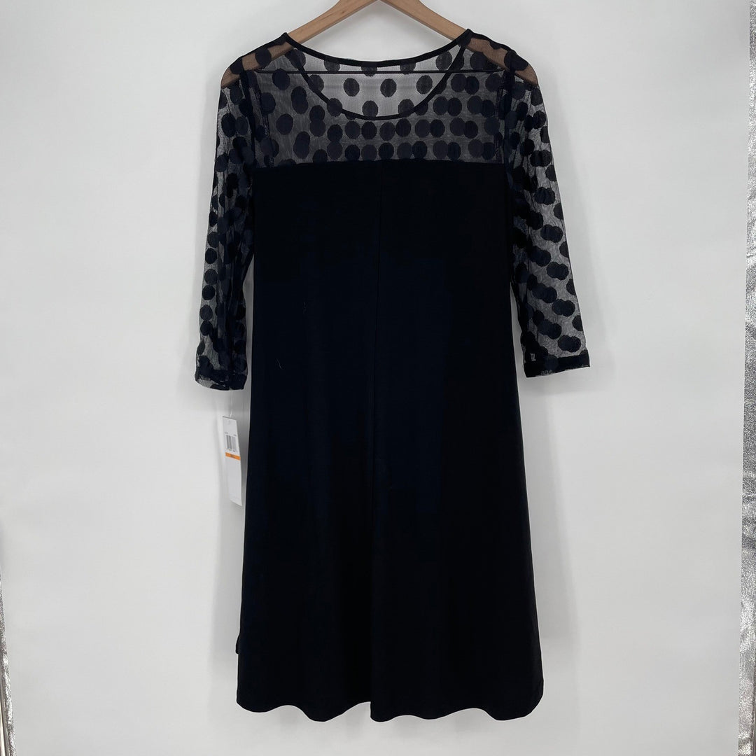 Nina Leonard Black Polka Dot Mesh Sleeve Sheath Dress Size S