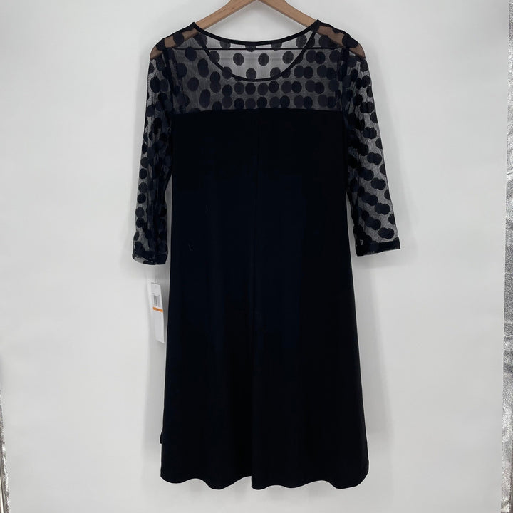 Nina Leonard Black Polka Dot Mesh Sleeve Sheath Dress Size S