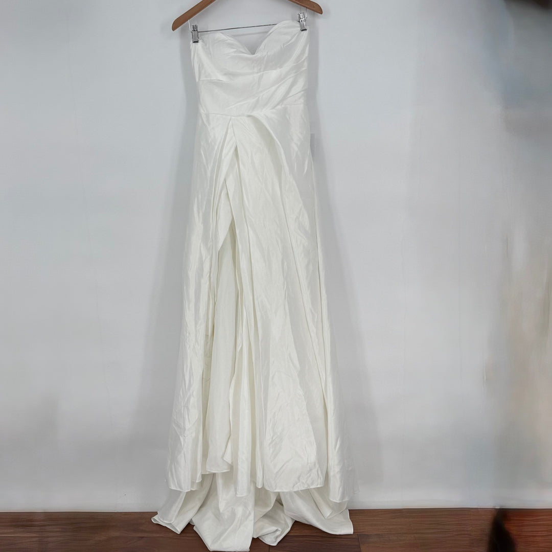 Lulus Lifetime of Love White Satin Strapless A-Line Gown Size 6