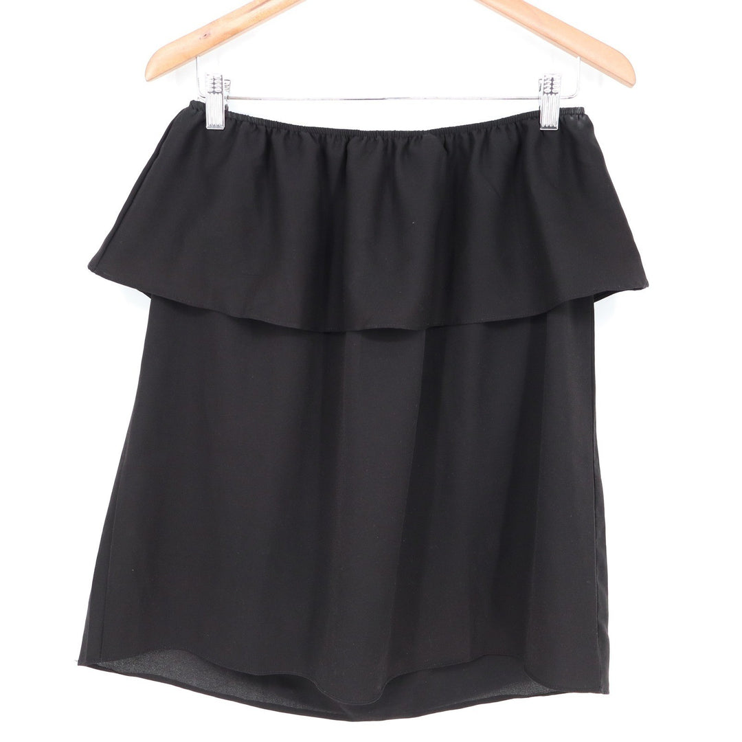 Black Strapless Ruffle Overlay Tube Top Minimalist Flowy Blouse