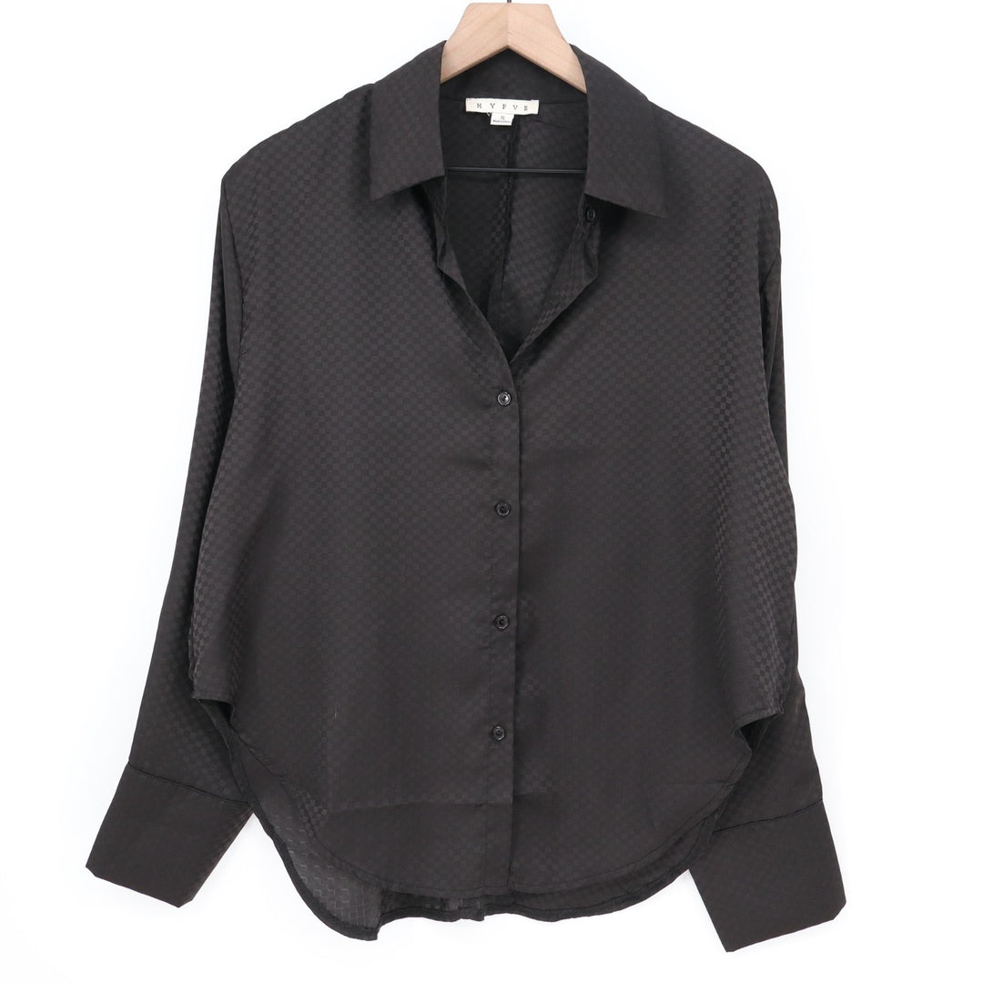 Hyfve Shirt Womens Small Black Checkered Long Sleeve Spread Collar Button Up