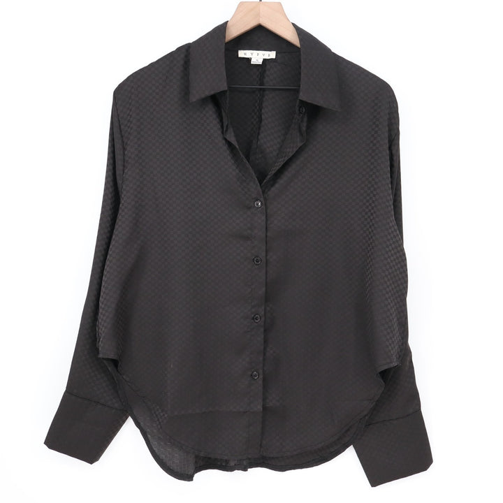 Hyfve Shirt Womens Small Black Checkered Long Sleeve Spread Collar Button Up