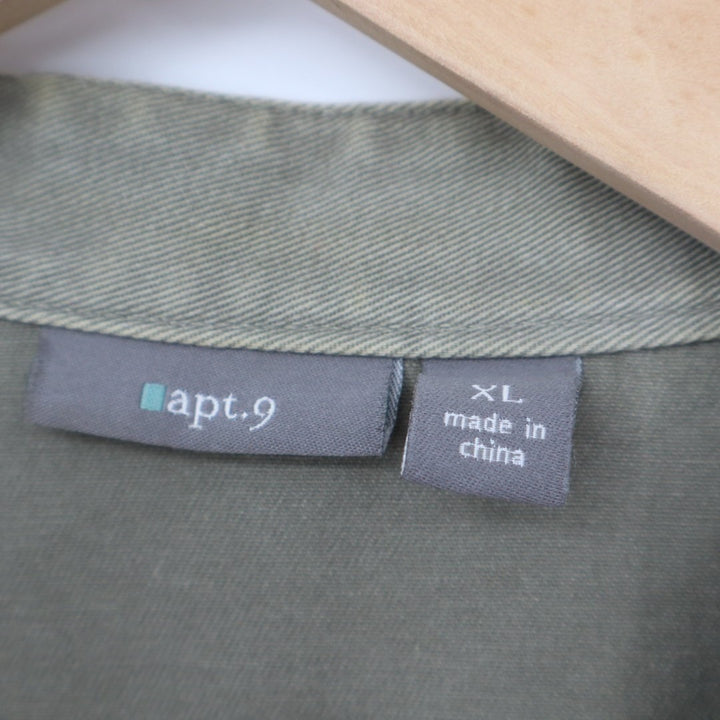 Apt. 9 Crop Jacket Womens XL Olive Green Cotton Pleated Long Sleeve Button Front