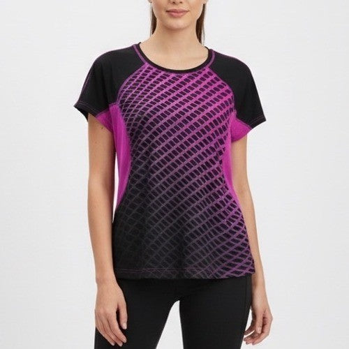 Fila Sport Running T Shirt Womens XL Purple Black Stretch Crew Neck Short Sleeve