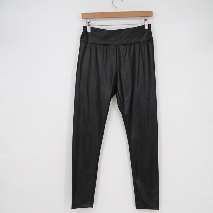 Unbranded Black Faux Leather High Waisted Leggings Size L Shiny Liquid Look