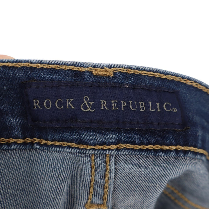 Rock & Republic Cuffed Shorts Womens 8 Blue Medium Wash Denim Cotton Frayed Hem