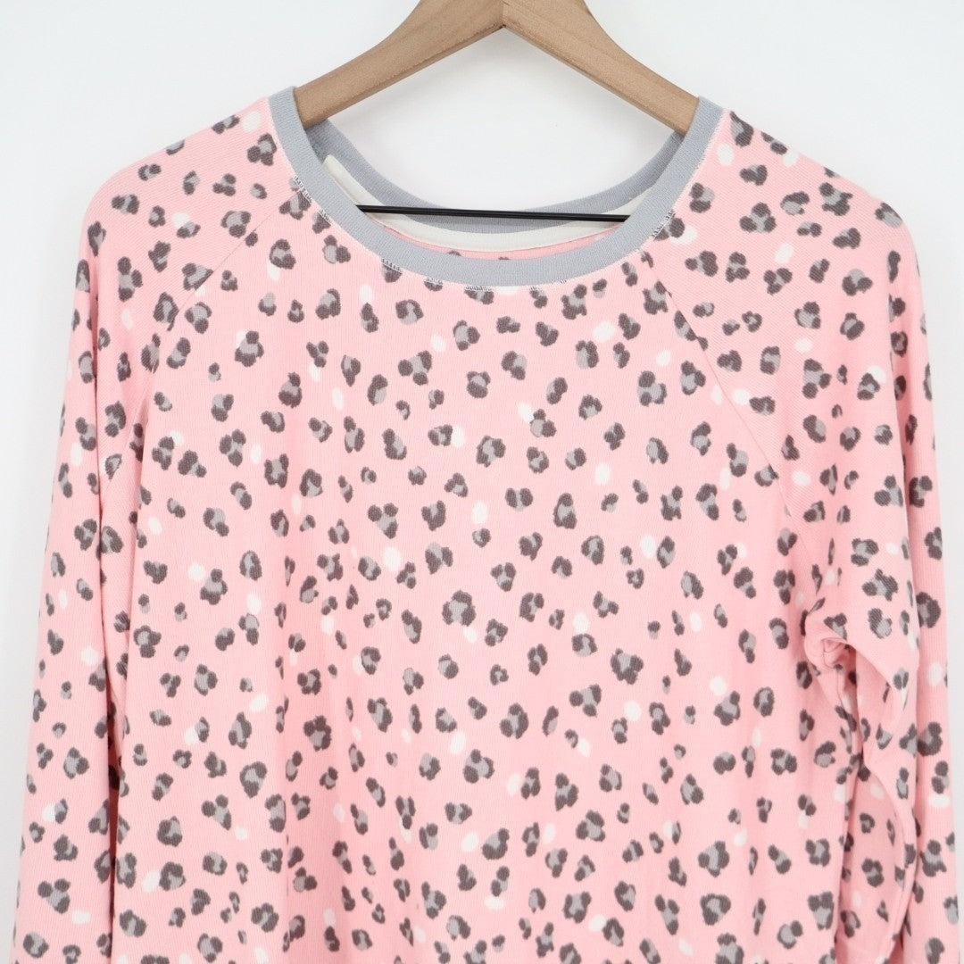 Cuddl Duds Sleepshirt Womens Large Light Pink Leopard Print Stretch Curved Hem