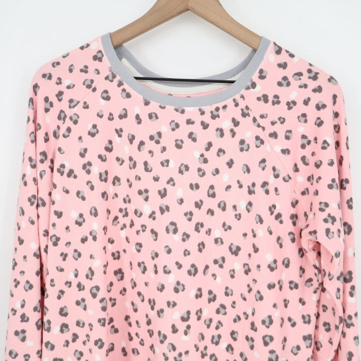 Cuddl Duds Sleepshirt Womens Large Light Pink Leopard Print Stretch Curved Hem