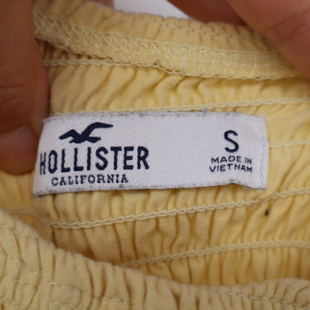 Hollister Yellow Smocked Tank Top Sleeveless Lettuce Edge Crop Top Small