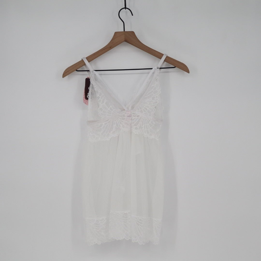 Jezebel Sarah Babydoll Lingerie Women Small White Nylon Stretch Sheer G-String
