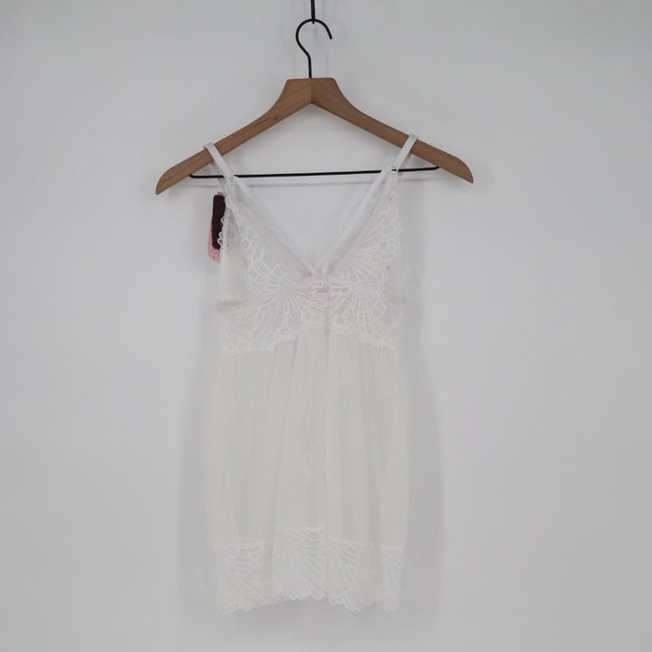 Jezebel Sarah Babydoll Lingerie Women Small White Nylon Stretch Sheer G-String