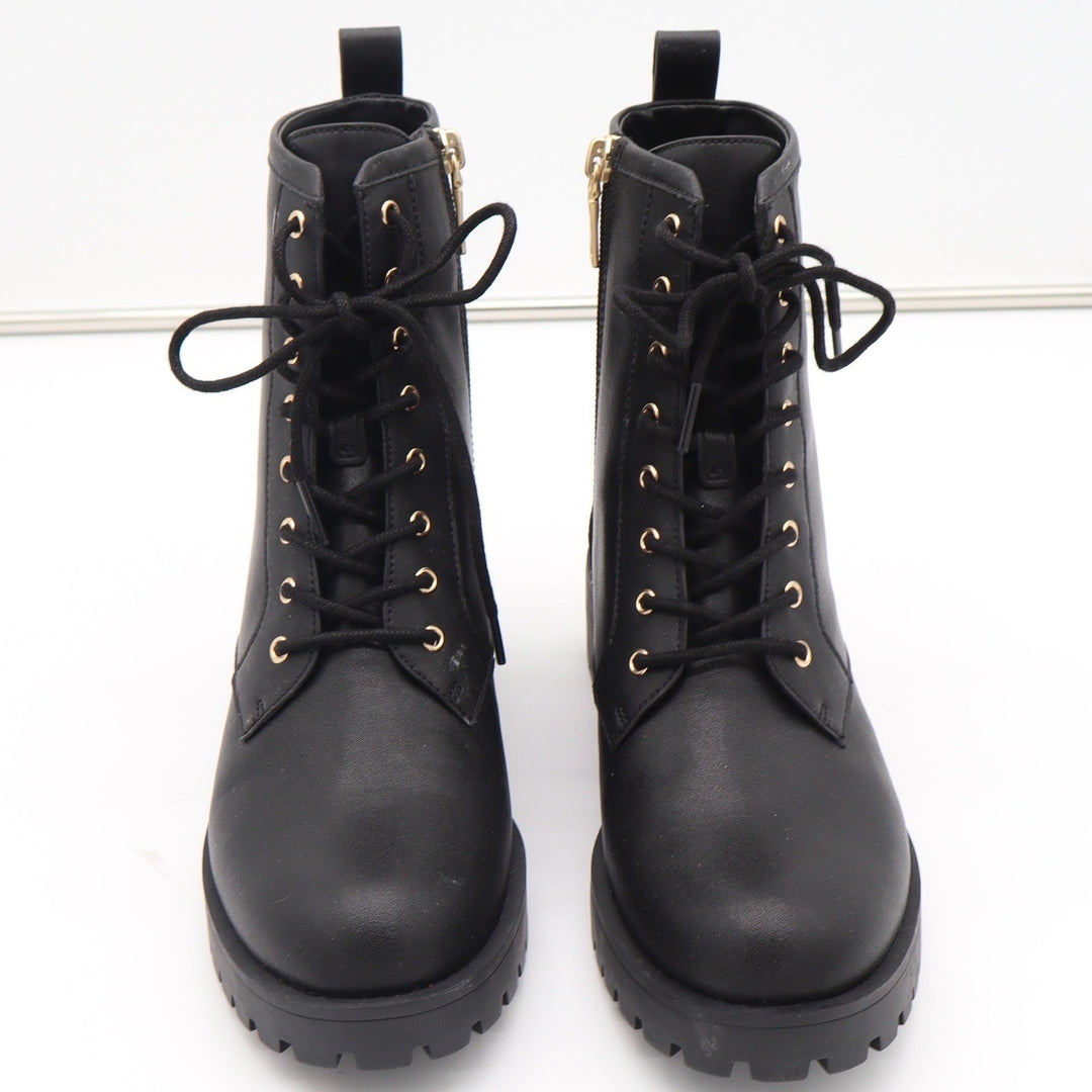 Coach Black Leather Combat Boots Gold Hardware Side Zip Womens 8B