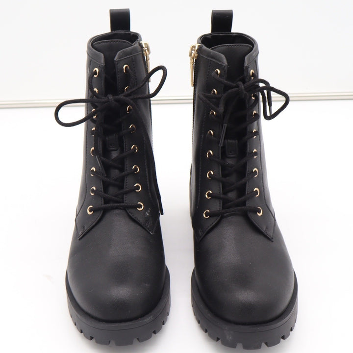 Coach Black Leather Combat Boots Gold Hardware Side Zip Womens 8B