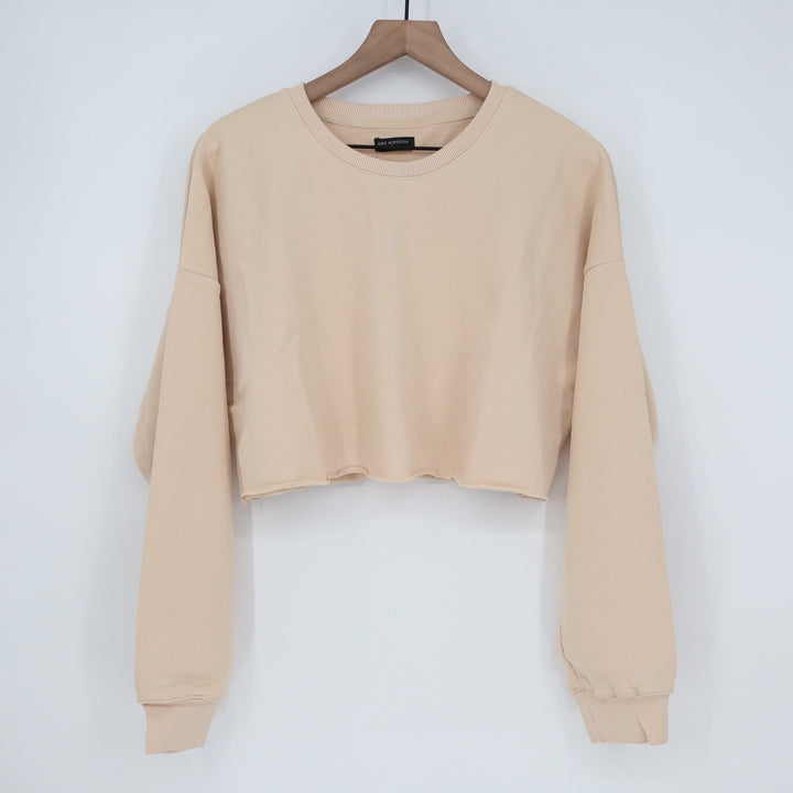 Naked Wardrobe Tan Beige Cropped Sweatshirt Raw Hem XL