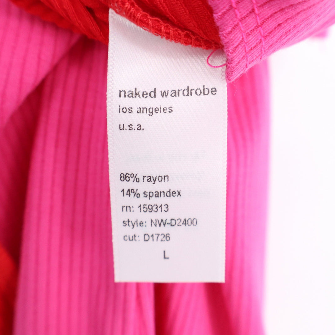 Naked Wardrobe Pink Red Colorblock Ribbed Midi Bodycon Dress Large