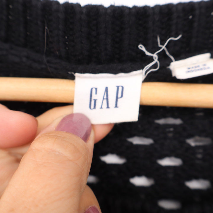 Gap Womens Black Open Knit Cotton Cardigan Sweater Size L Crochet Pointelle