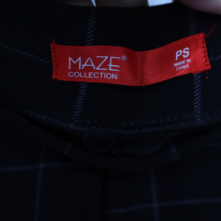 Maze Collection Womens Petite Small Black Windowpane Plaid Pull On Pants Stretch