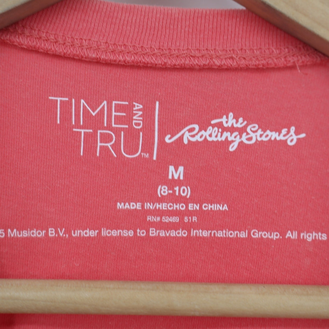Time And Tru T-Shirt Girls M(8-10) Rose Pink Rolling Stones Graphic Short Sleeve