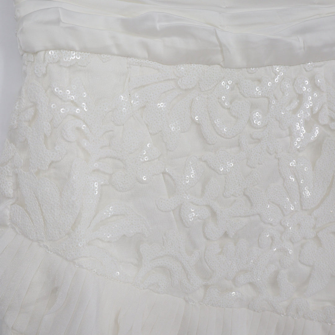 Naked Wardrobe White Sequin Floral Mini Skirt Asymmetrical Ruffle M