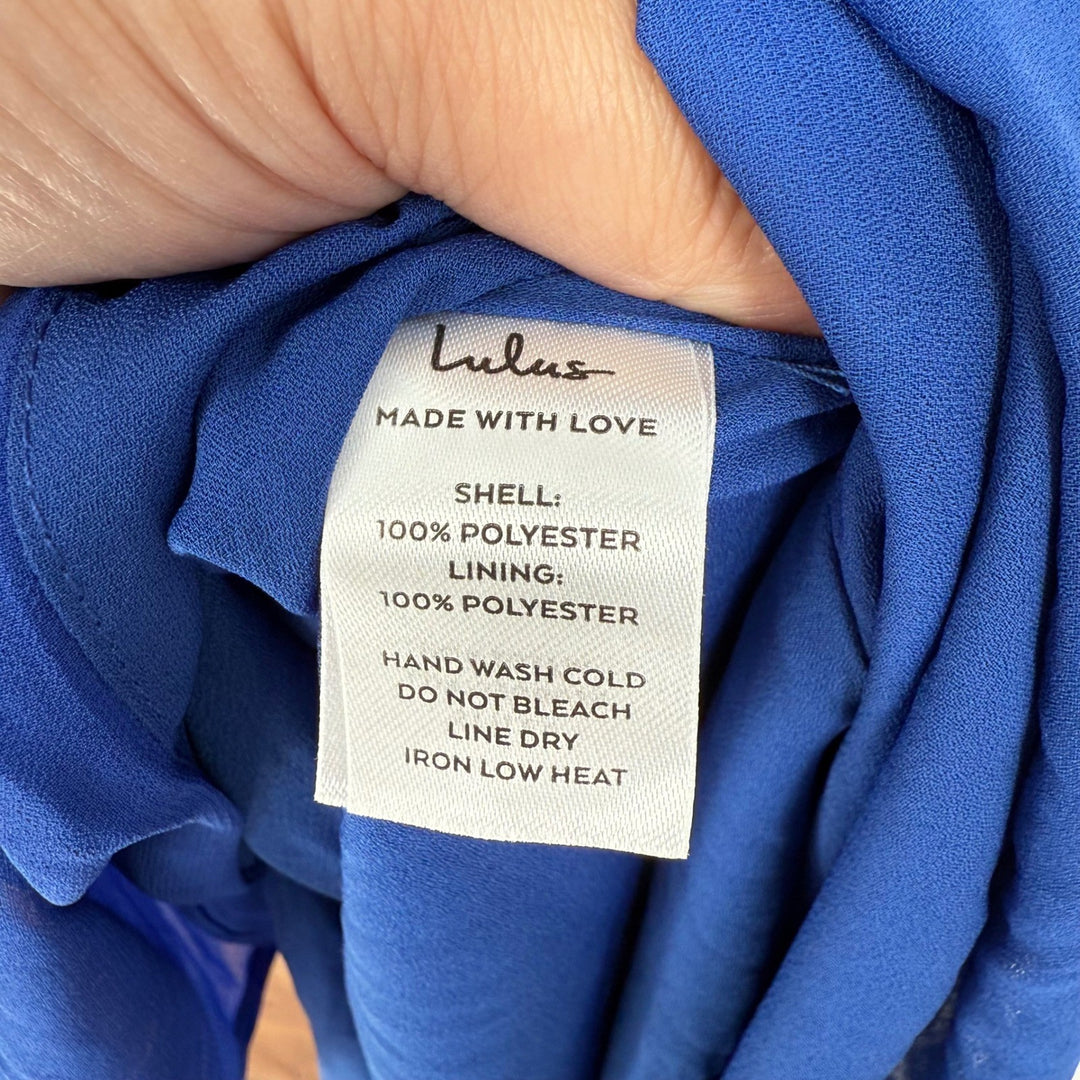 Lulus Summer Invite Royal Blue Tie-Strap Tiered Midi Dress Size M