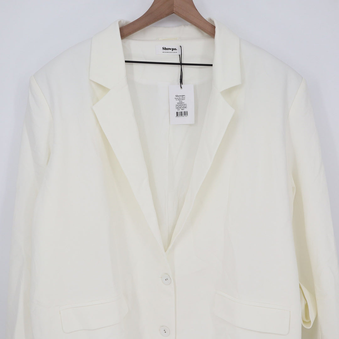 Showpo Denali Mini Dress White Tie Waist Blazer Dress US 14 New