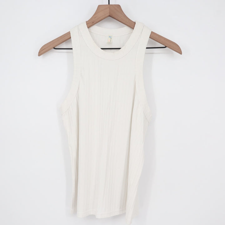 Free People Movement Tank Top Womens L White Ribbed Knit Round Neck Activewear