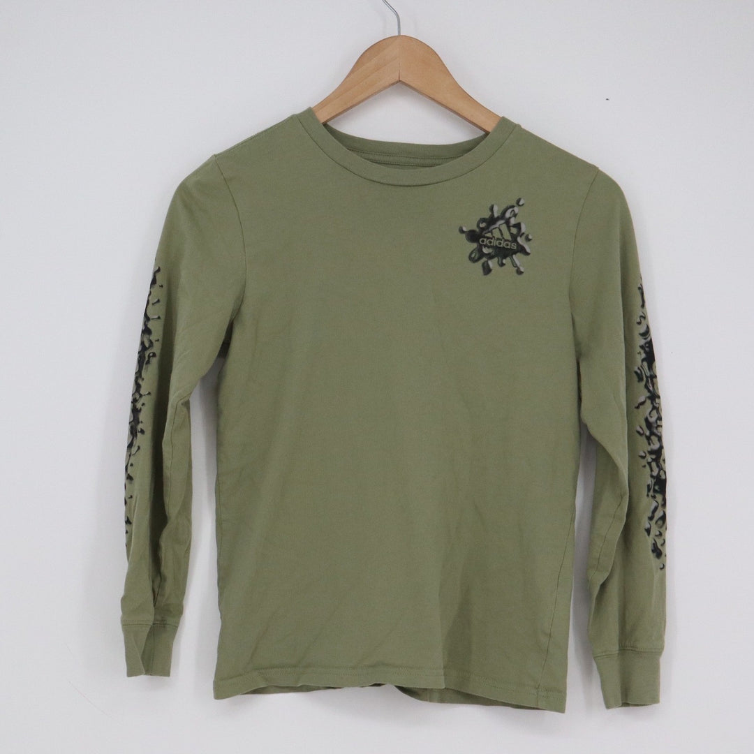 Adidas Boys Olive Green Long Sleeve Graphic Logo T-Shirt Size M 10/12