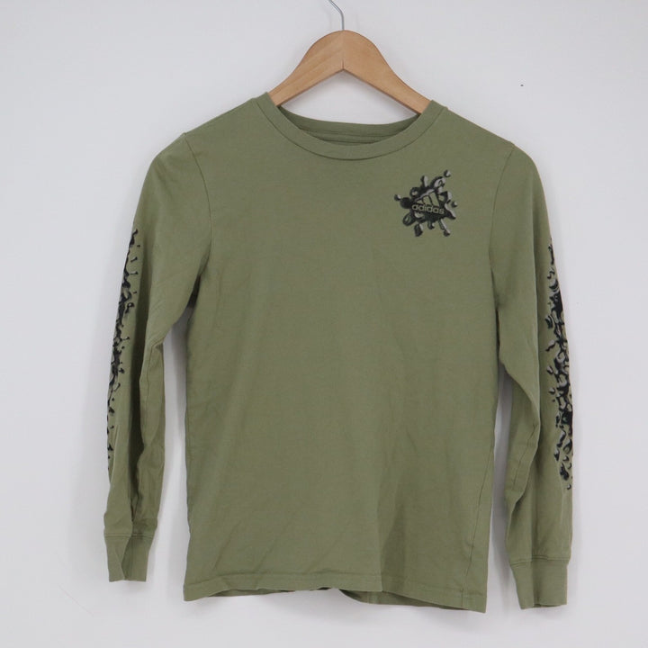 Adidas Boys Olive Green Long Sleeve Graphic Logo T-Shirt Size M 10/12