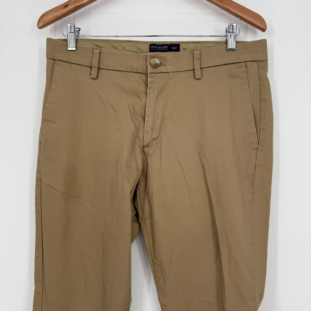 Dockers Flex Comfort Pants Mens 32 X 32 Khaki Slim Fit Cotton Stretch Skinny Leg
