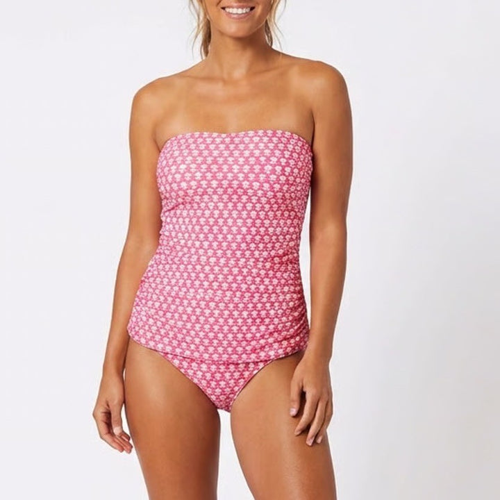 J.Crew Pink Floral Block Print Ruched Strapless One-Piece Swimsuit Size 18
