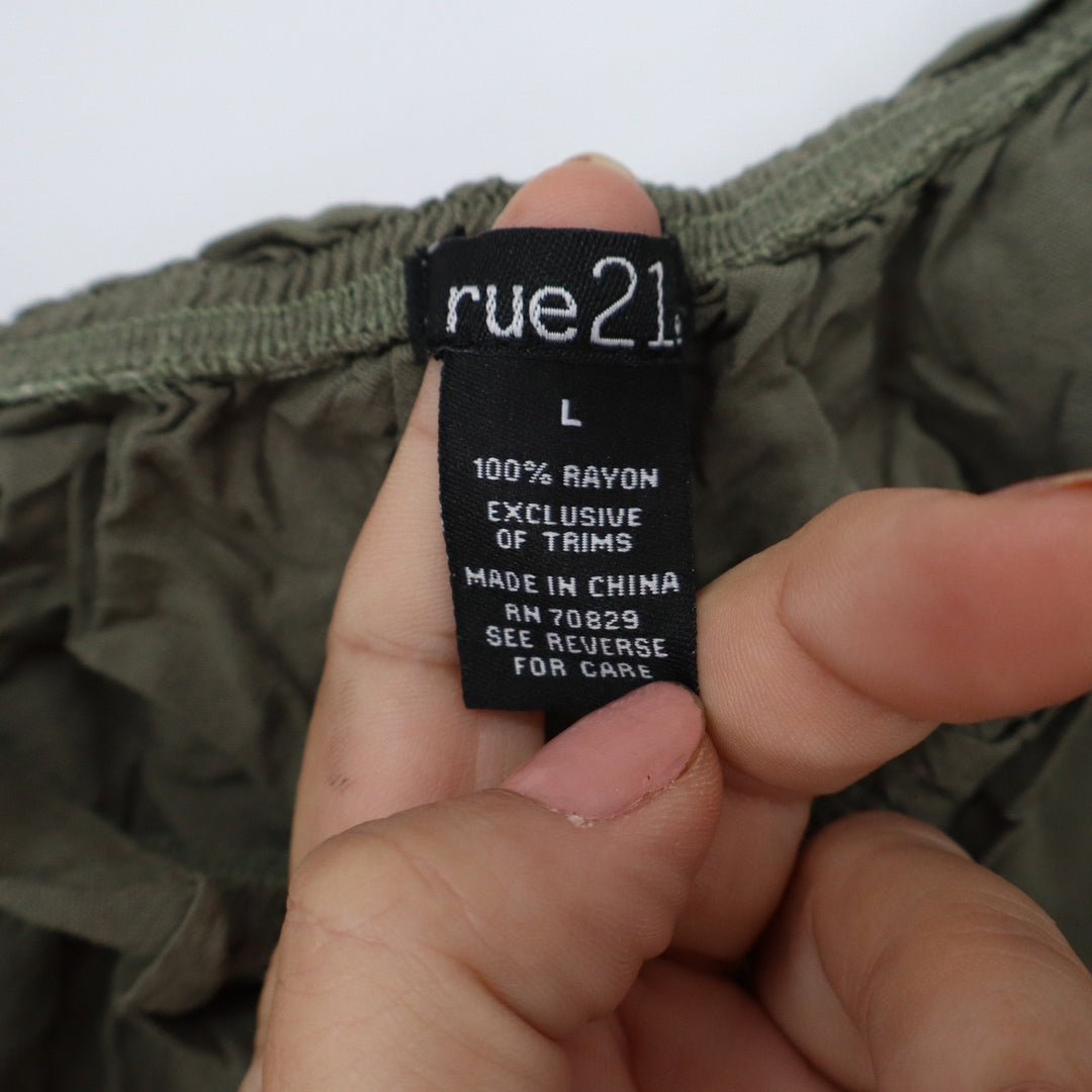 rue21 Womens Olive Green Off The Shoulder Button Front Crop Top Blouse Large
