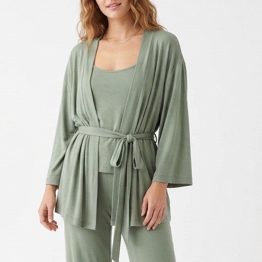 State of Day 2-Piece Pajama Set Womens 2XL Organic Green Fluid Knit Stretch