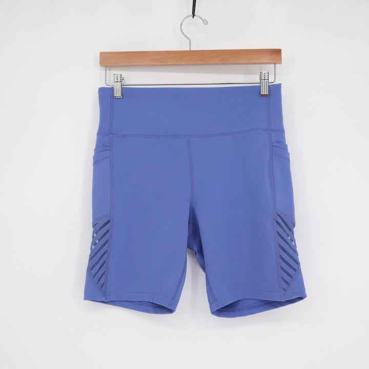 BSP Better Sports Performance Womens Blue Mesh Side Pocket Biker Shorts Size L