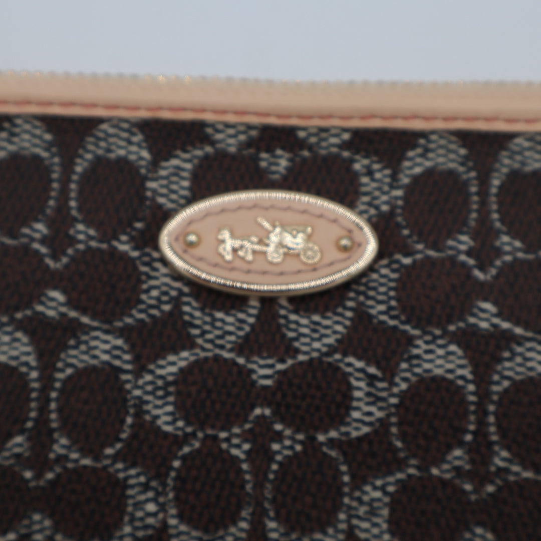 Coach Corner Zip Womens Brown Signature Canvas Inner Pockets Wristlet Wallet