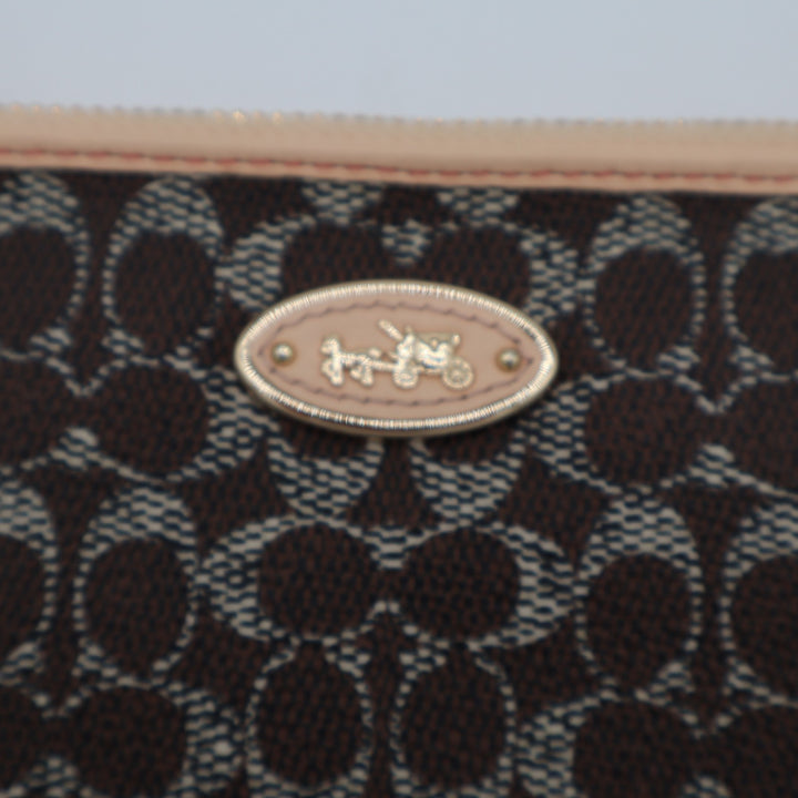 Coach Corner Zip Womens Brown Signature Canvas Inner Pockets Wristlet Wallet