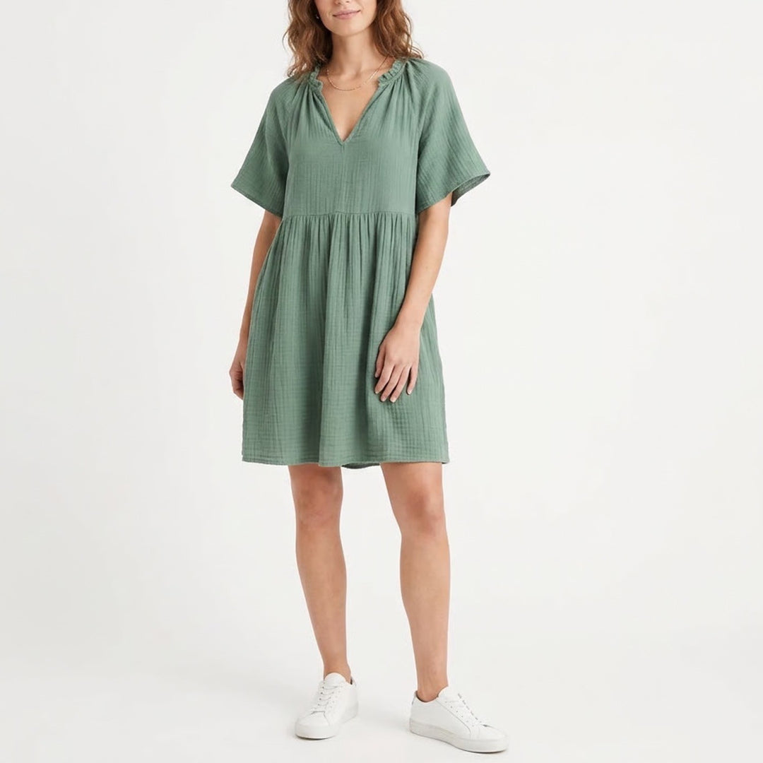 Old Navy Womens Sage Green Cotton Gauze Ruffle V-Neck Babydoll Dress Medium