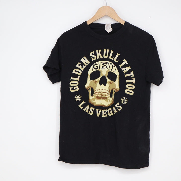 Gildan Golden Skull Tattoo Las Vegas Graphic T-Shirt Black Mens Small GST Tee